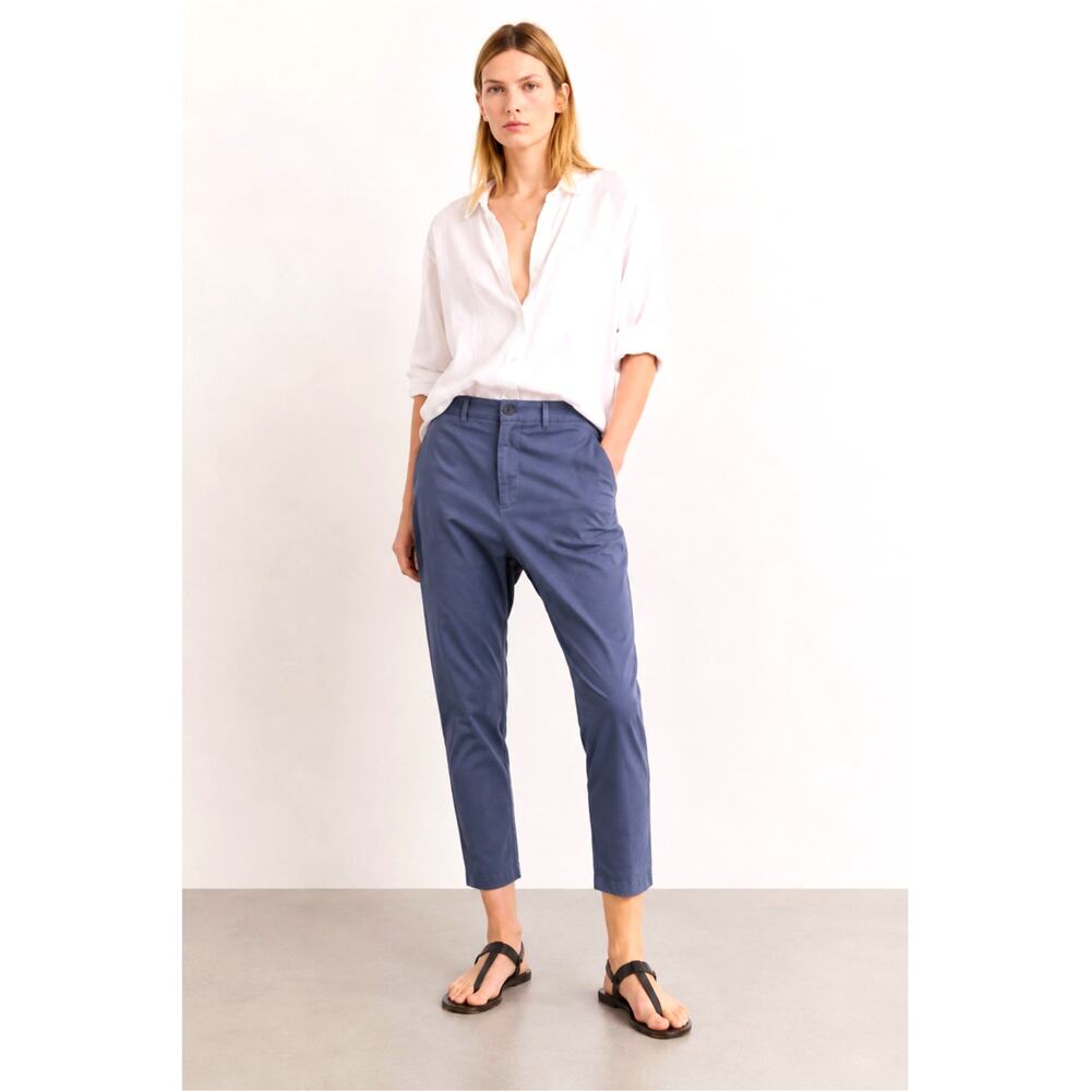 Nili Lotan 2 Navy Blue Paris Pants $345 Cotton Slouchy Cropped Drop Crotch